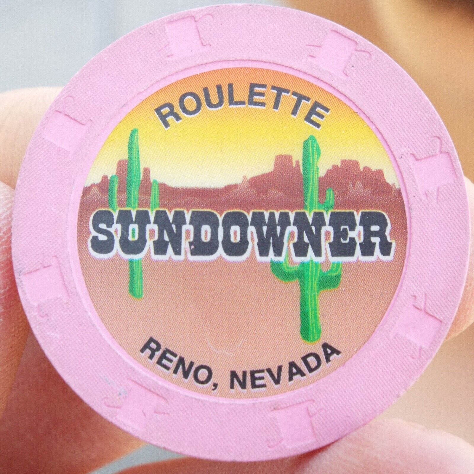 Vintage SUNDOWNER Casino Roulette Chip Reno NV Nevada PINK