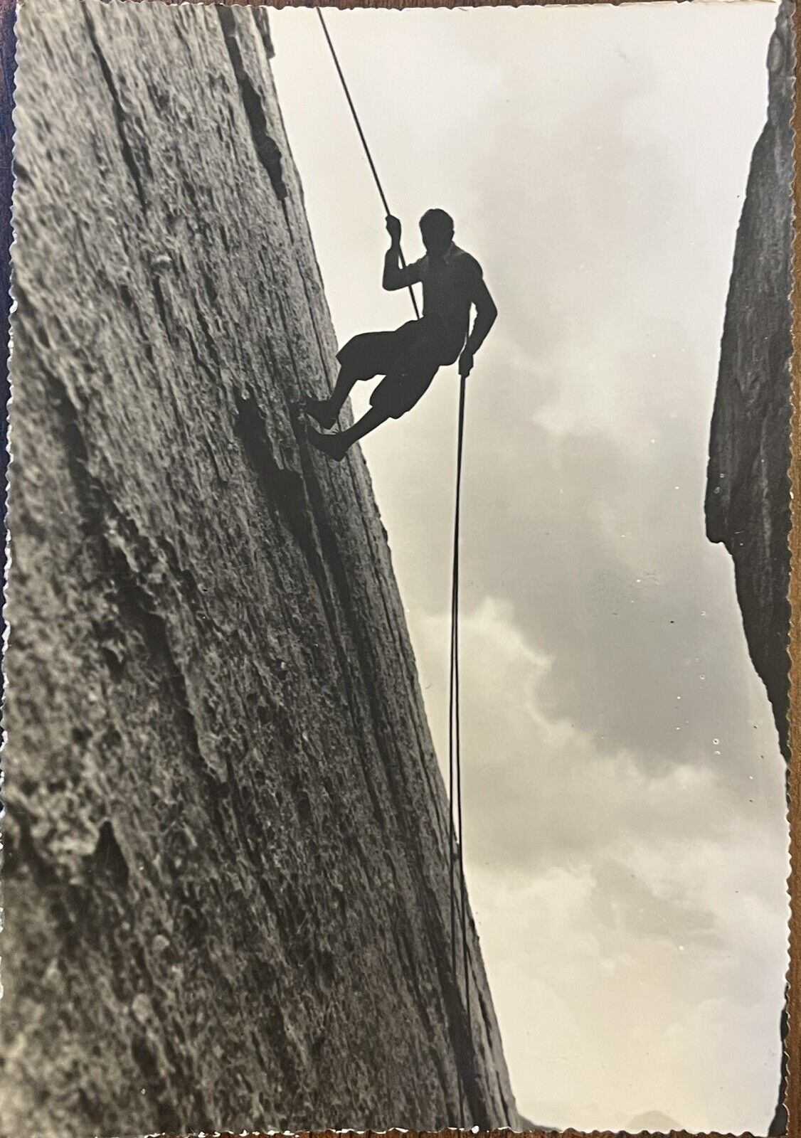 RPPC Dolomites Italy Mountaineer Rock Climber Rappelling Real Photo Postcard 4x6
