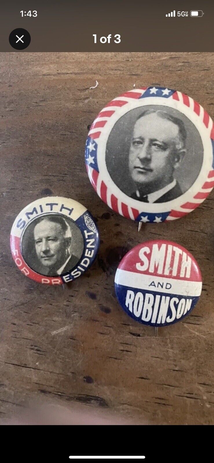 vintage rare AL SMITH FOR PRESIDENT CAMPAIGN   Pinback Buttons