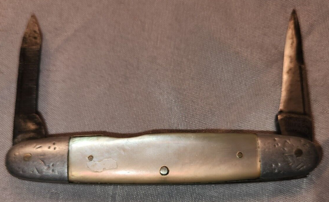 Antique NEW YORK KNIFE CO WALDEN 2 BLADE Penknife MOTHER OF Pearl Handles