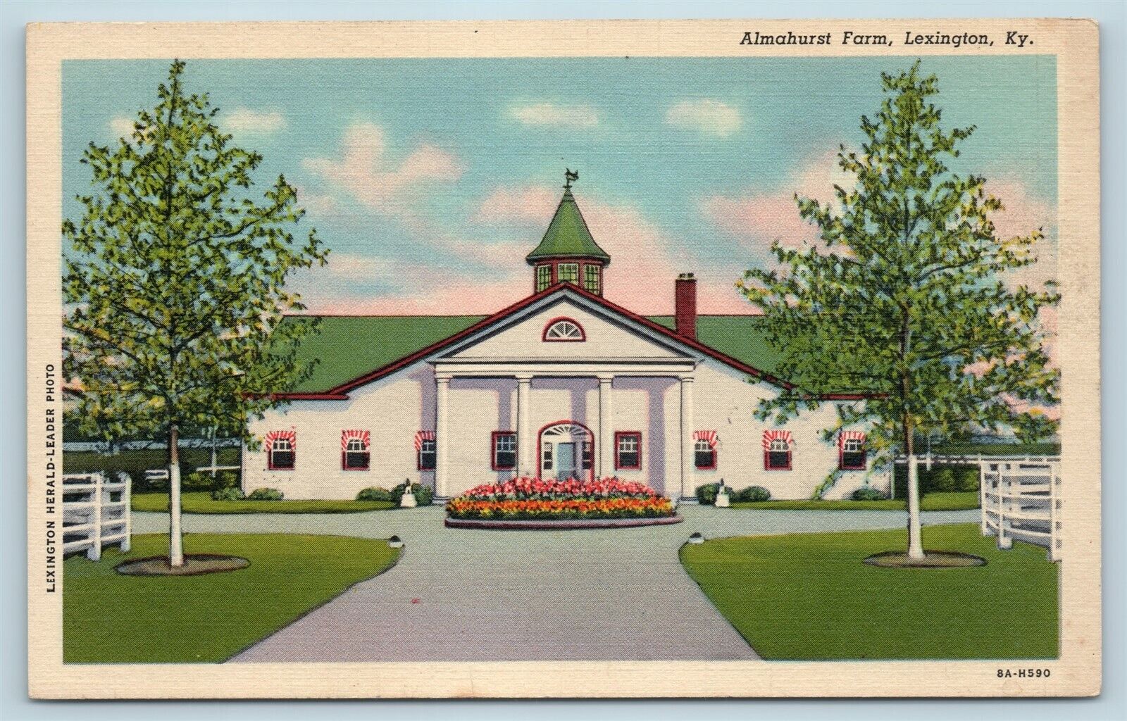 Postcard KY Lexington Kentucky Almahurst Thoroughbred Horse Farm c1940s AG11