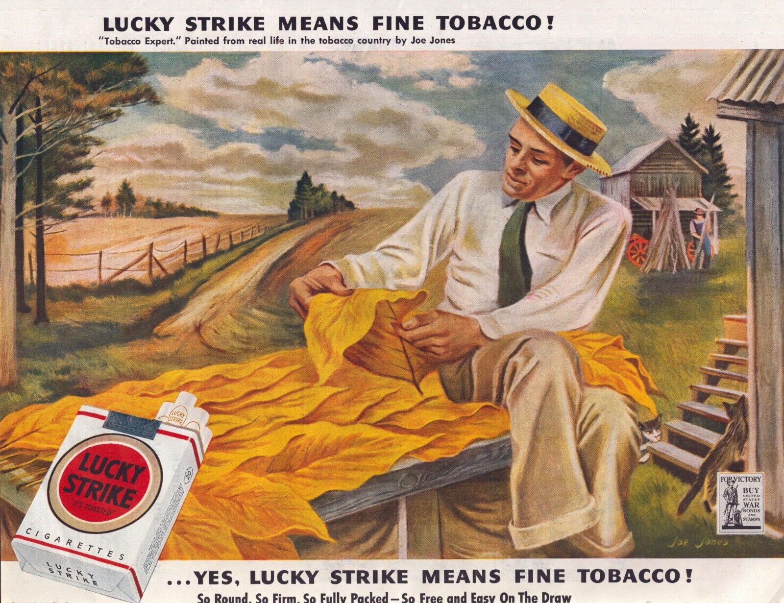 1943 Lucky Strike Cigarettes WWII Print Ad Tobacco Expert Leaves