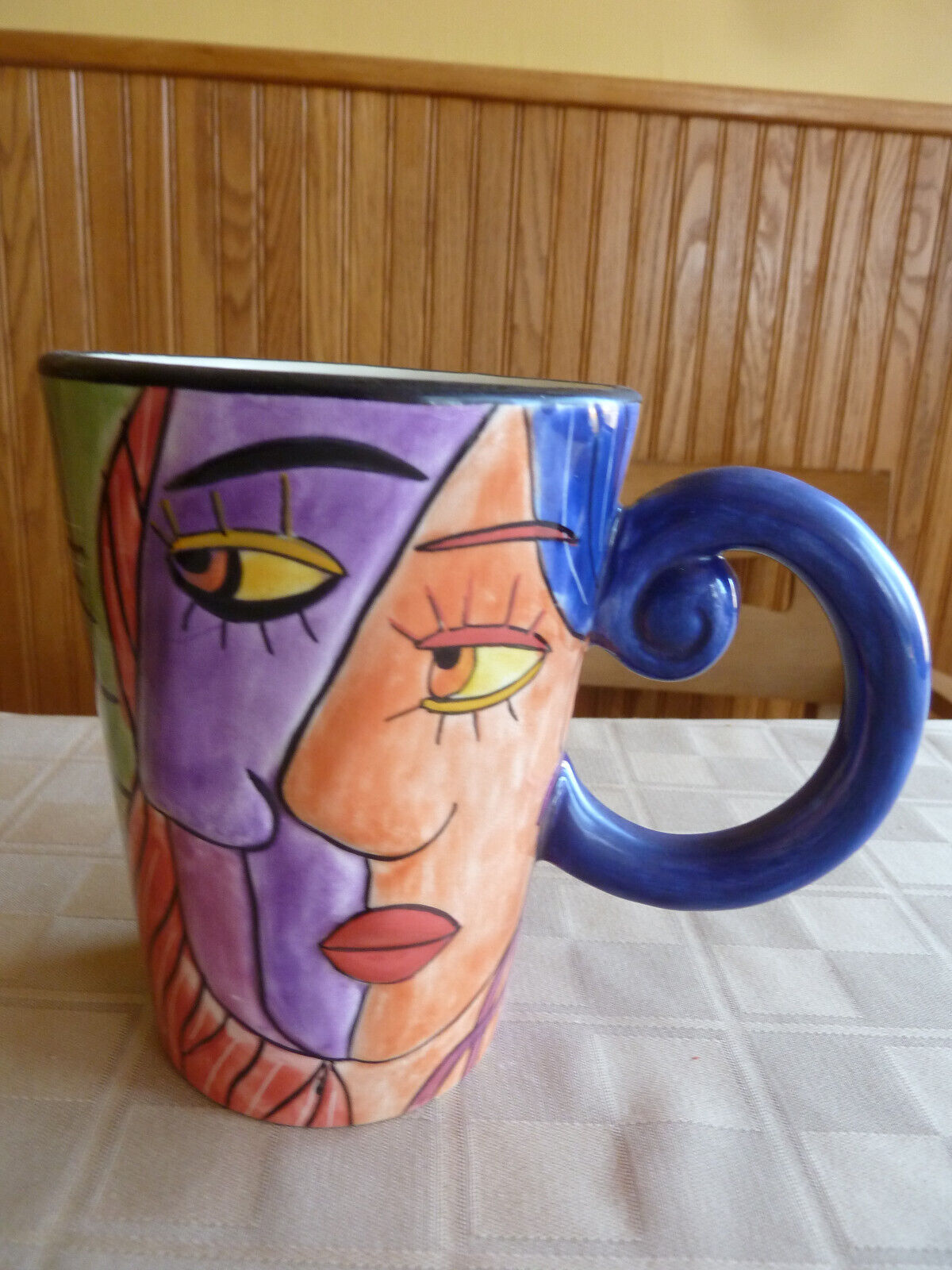 Muzeum Picasso Faces Mug  Abstract Hand Painted blue handle