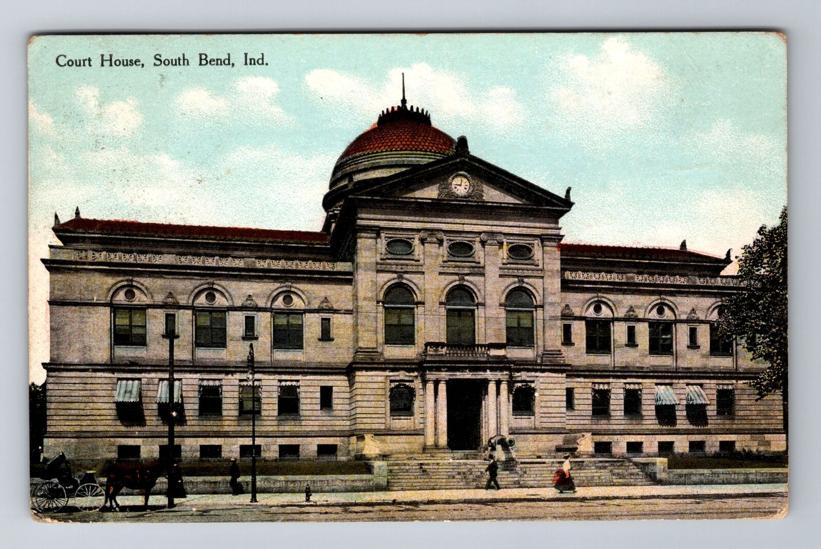 South Bend IN-Indiana, Court House, Horse & Carriage, Vintage c1910  Postcard