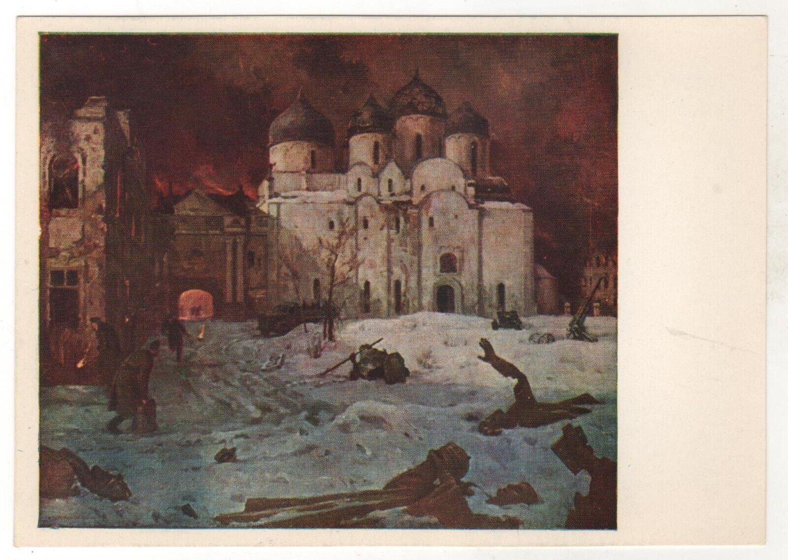 1974 WWII WAR Flight of the enemy from Novgorod Military Russian postcard OLD