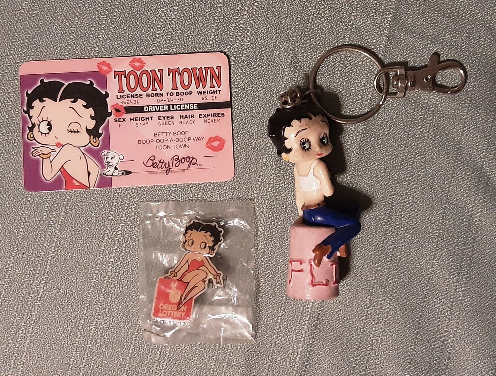 Vintage Betty Boop Keychain, license & Pin