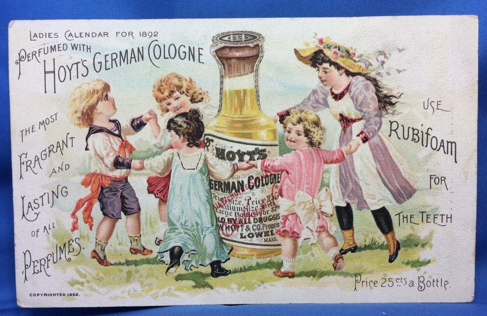 1892 HOYT\'s GERMAN Cologne PERFUME Victorian Advertising TRADE CARD Antique