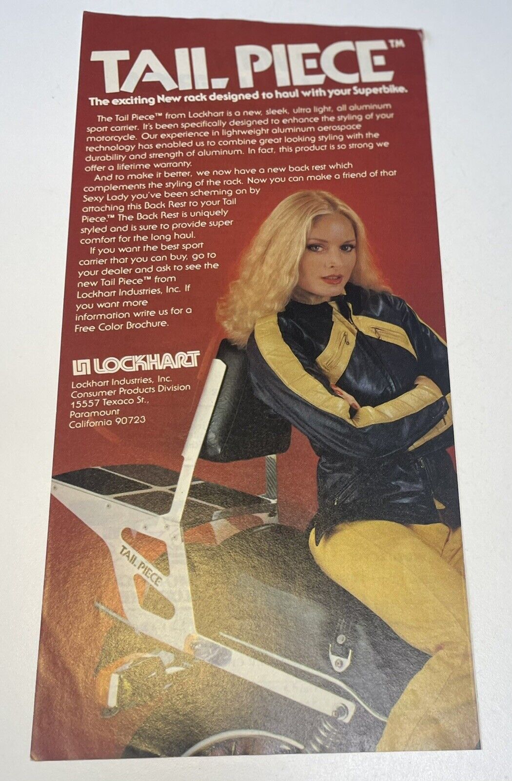 1980 Lockhart Backrest - Vintage Motorcycle  Half Page Ad