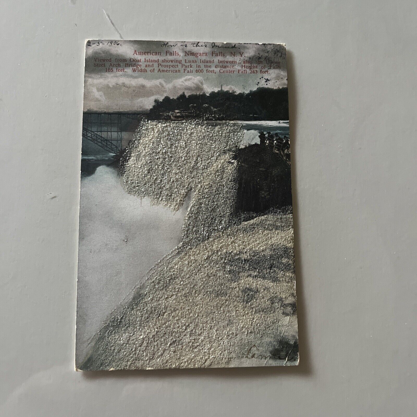 American Falls Niagara Falls Postcard  w/ glitter 1906 Ernst Besser's Sons # 607