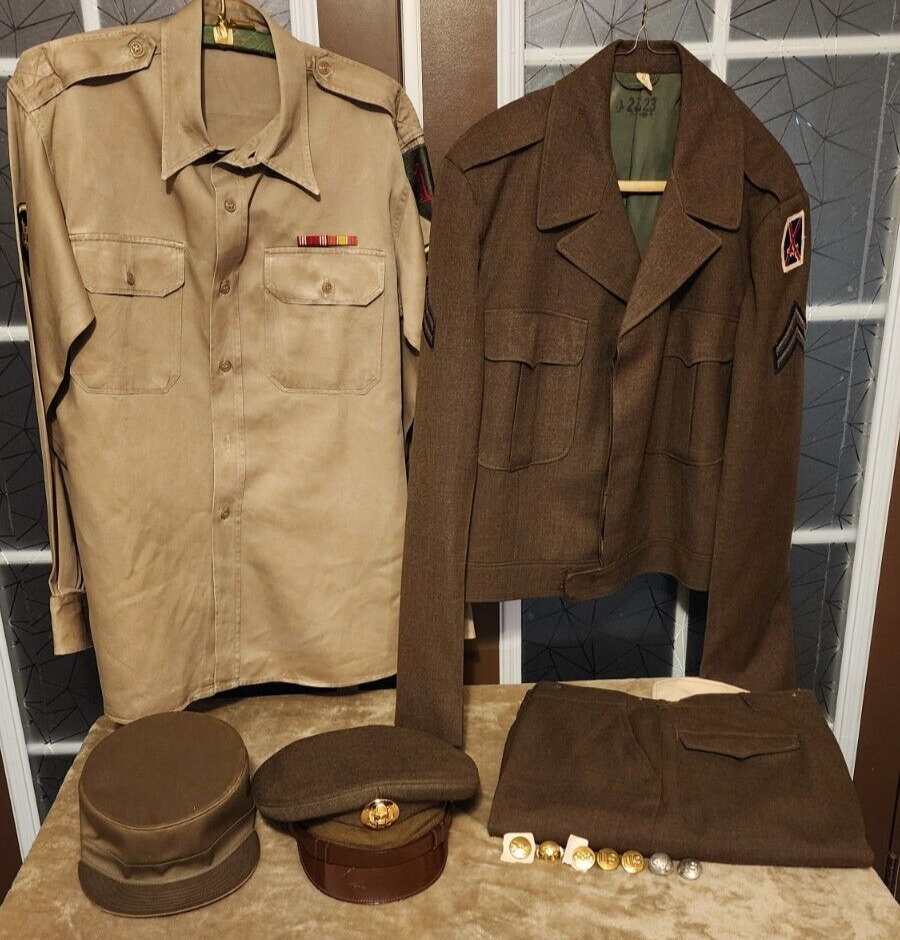 Vtg 1950\'s Lot- Korean War Era US Army Wool Uniform Ike Jacket Pants Hat Shirt
