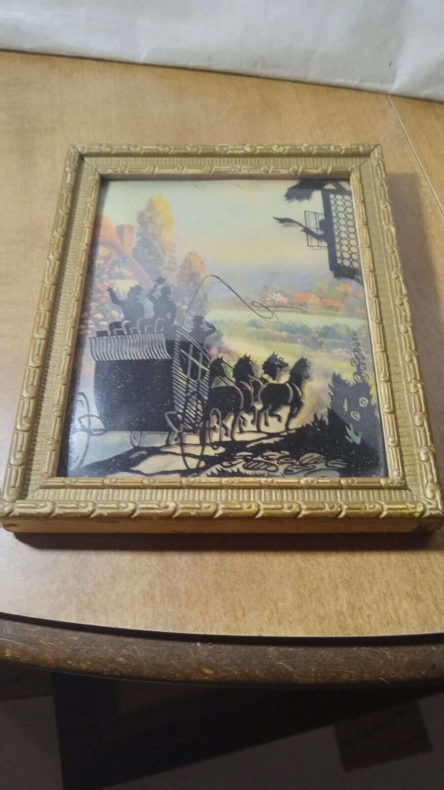 Vintage Small Silhouette Coach And Horses In Frame