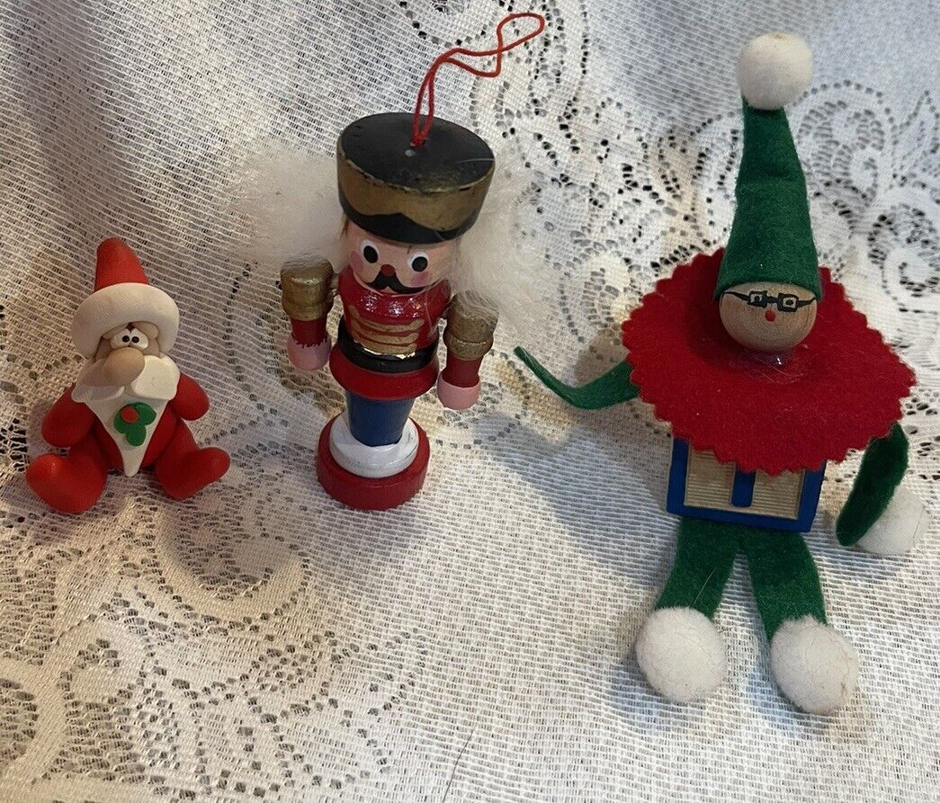 Lot of 3 Christmas Items,Small Clay Santa 2\