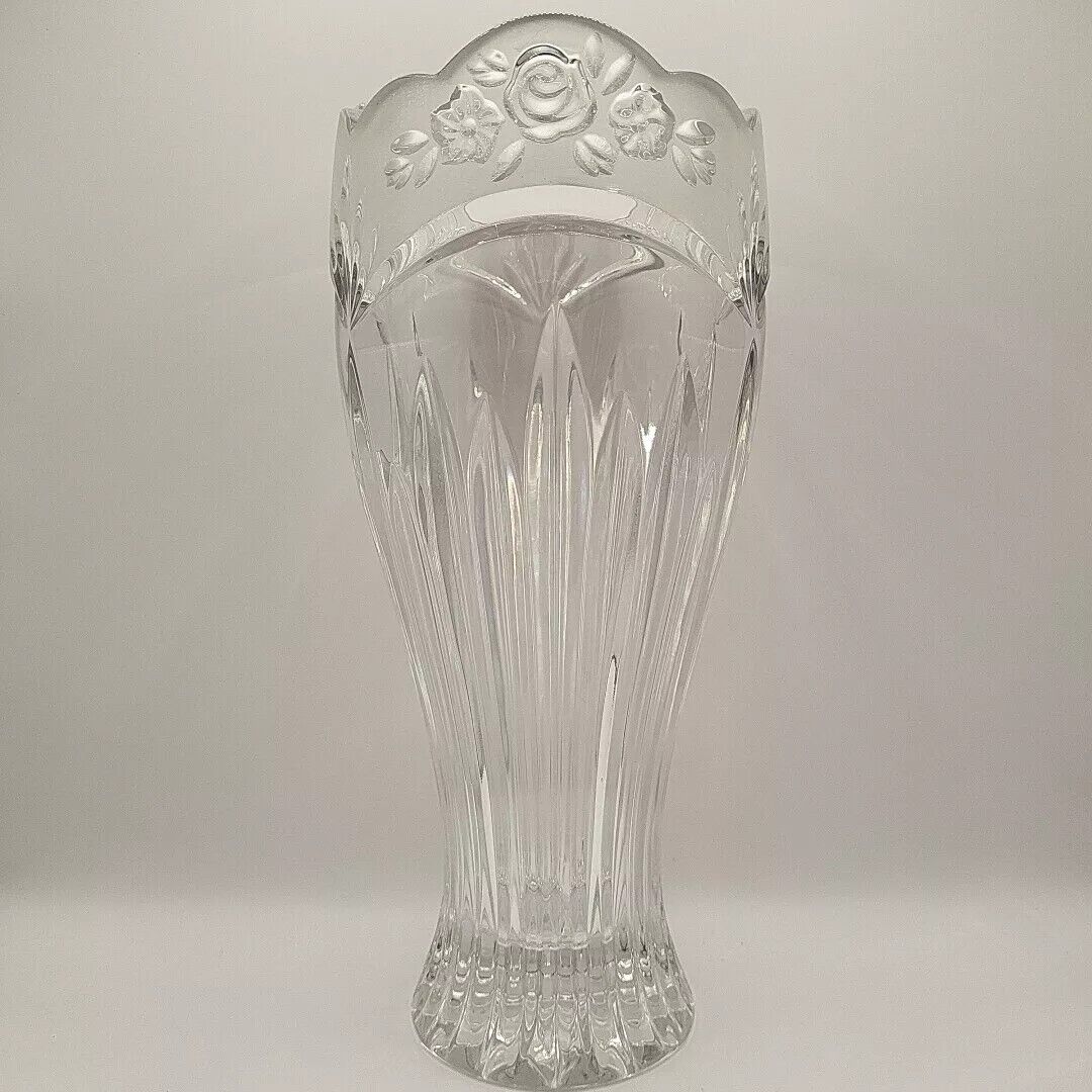 Oneida Vintage Heavy Crystal Southern Garden Flower Vase 10” Tall Germany