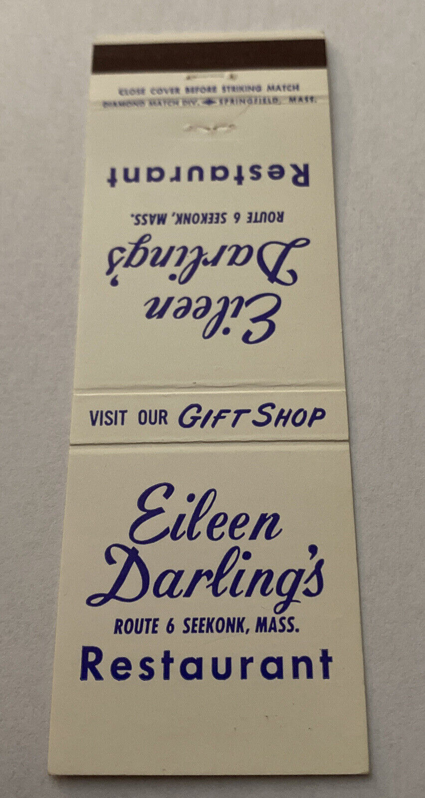 Vintage Matchbook Cover Matchcover Eileen Darling’s Restaurant  MA