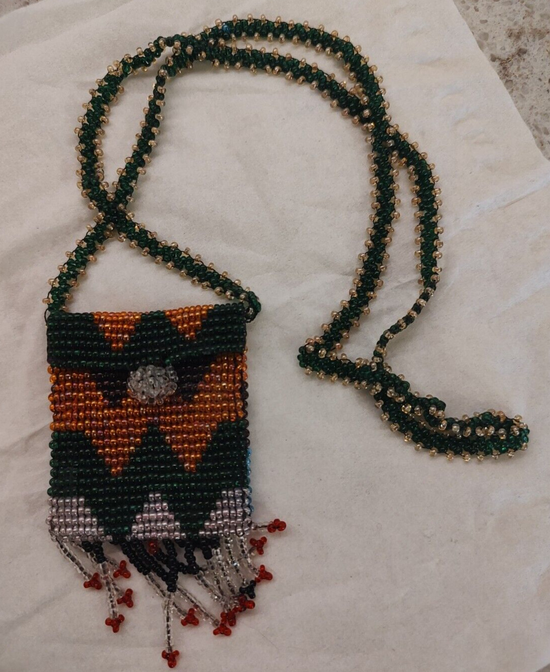 Native American Beaded Medicine Bag/Necklace - Handmade