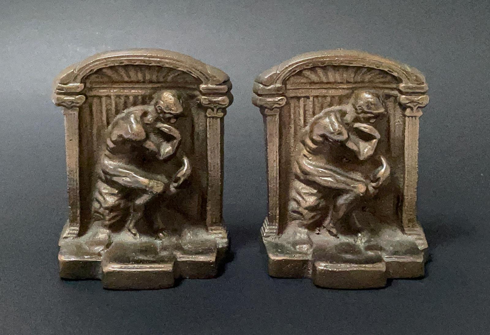 ANTIQUE BRONZE THE THINKER BOOKENDS AUGUSTE RODIN'S THINKING NUDE MAN SCULPTURE