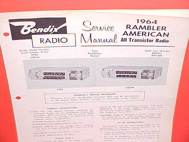 1964 RAMBLER AMERICAN CONVERTIBLE BENDIX AM RADIO SERVICE SHOP MANUAL BROCHURE