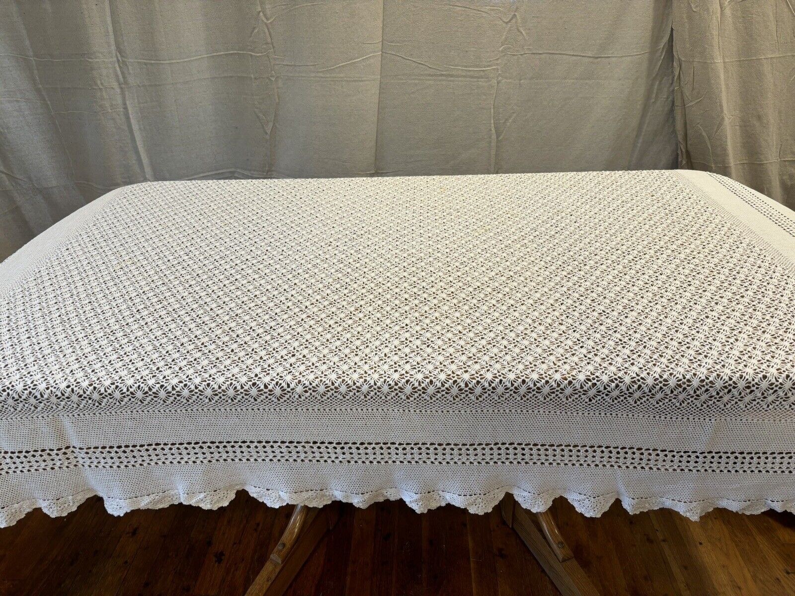 Vintage White Rectangle  Crochet Tablecloth 50x70 Inches