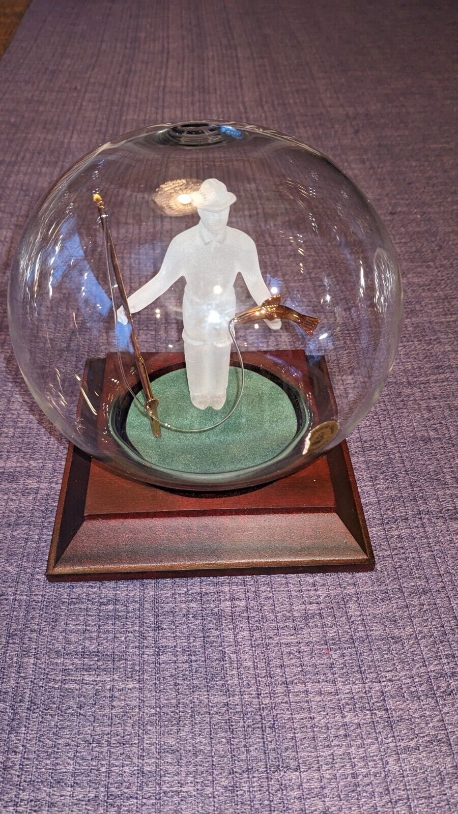 Mayflower Glass Angle Figurine On Wooden Stand