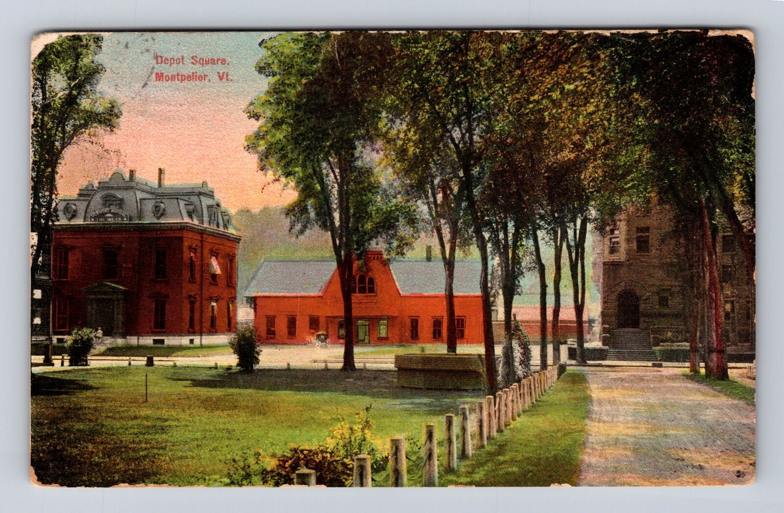 Montpelier VT-Vermont, Depot Square, Antique, Vintage c1911 Souvenir Postcard