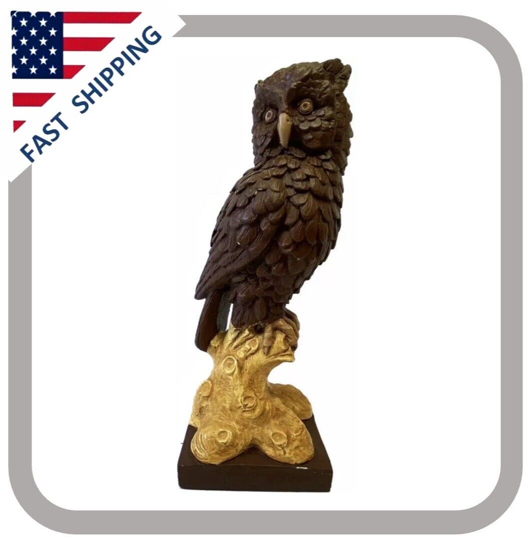 Vintage Mid Century Modern Plaster  Brown Owl Figurine 14 Inches Tall