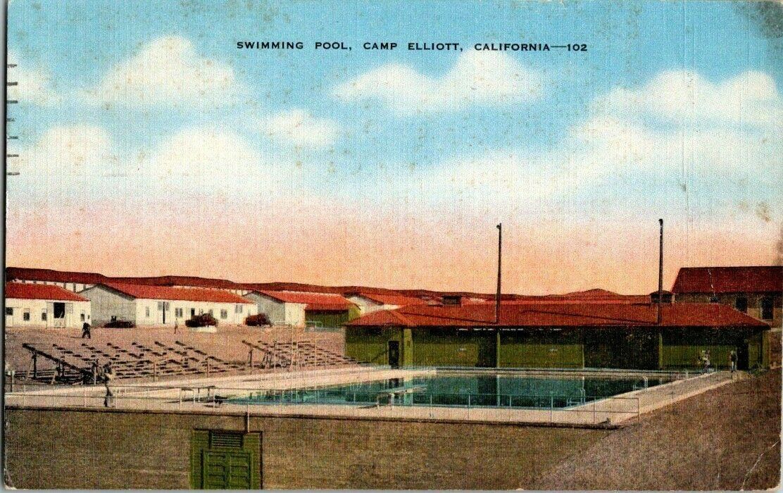 1940\'S. SWIMMING POOL, CAMP ELLIOTT, CA. POSTCARD u15