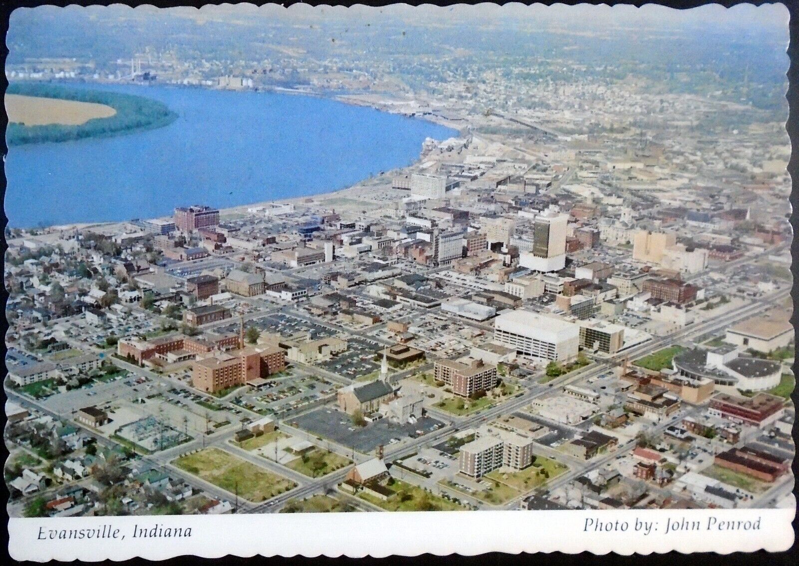 Aerial View of Evansville, Downtown, Riverfront, Ohio River, Indiana