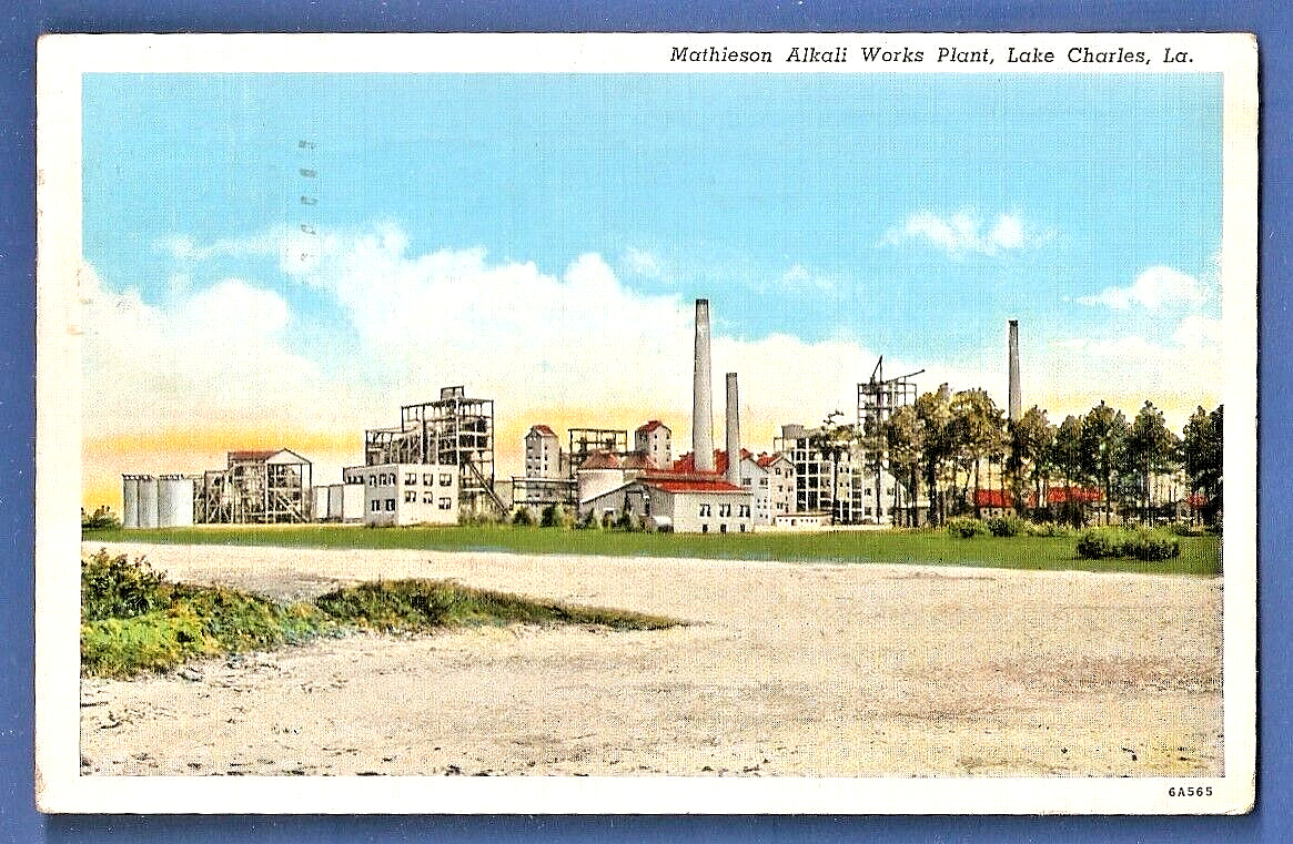 Lake Charles Mathieson Alkali Works Plant 1940 Postcard Hurricane