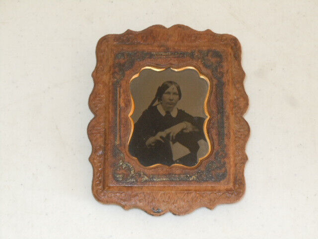 Vintage 1850\'s Antique Tin Type Photo in Wonderful Wooden Frame.