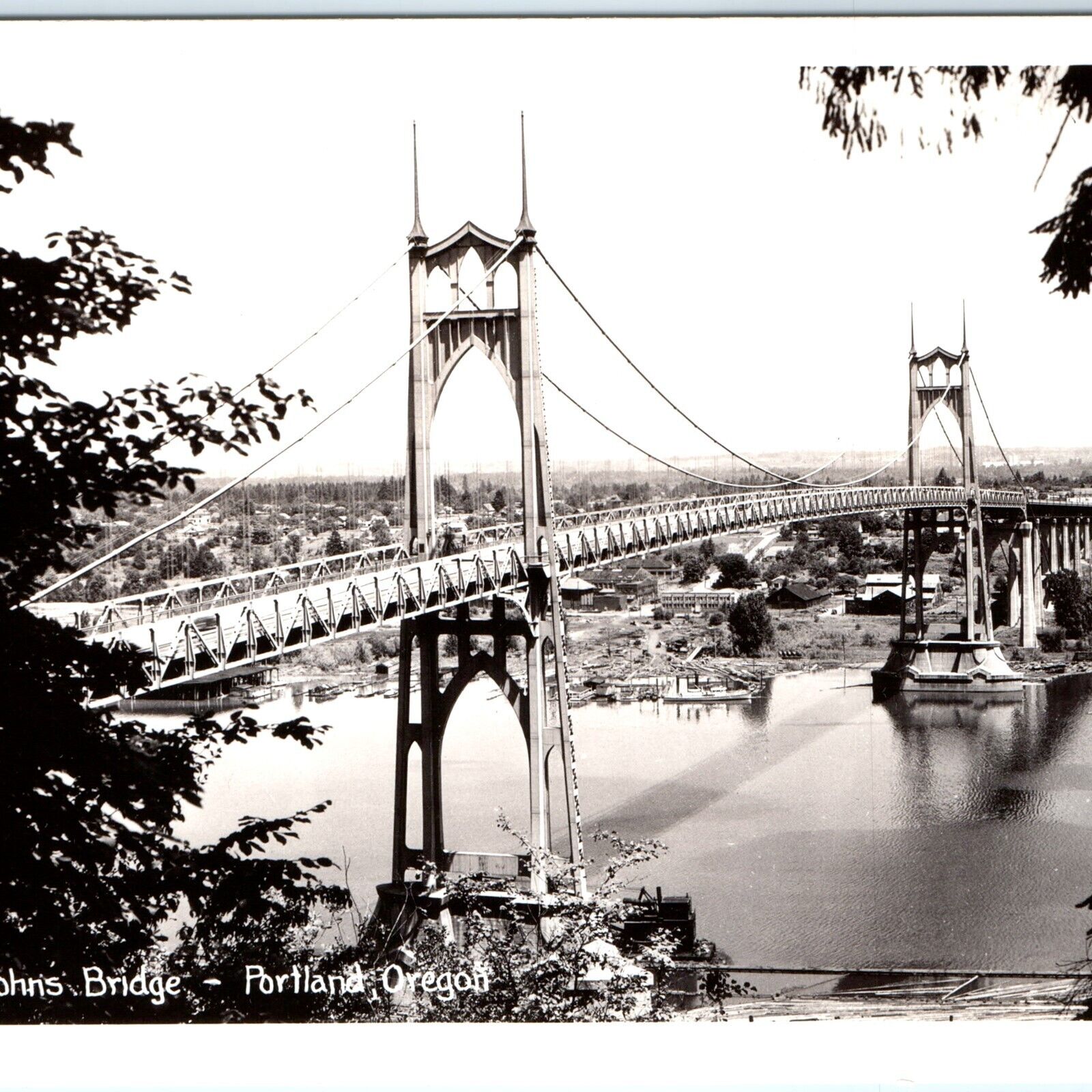 c1940s Portland, OR RPPC St John's Suspension Bridge Real Photo Postcard Old A92