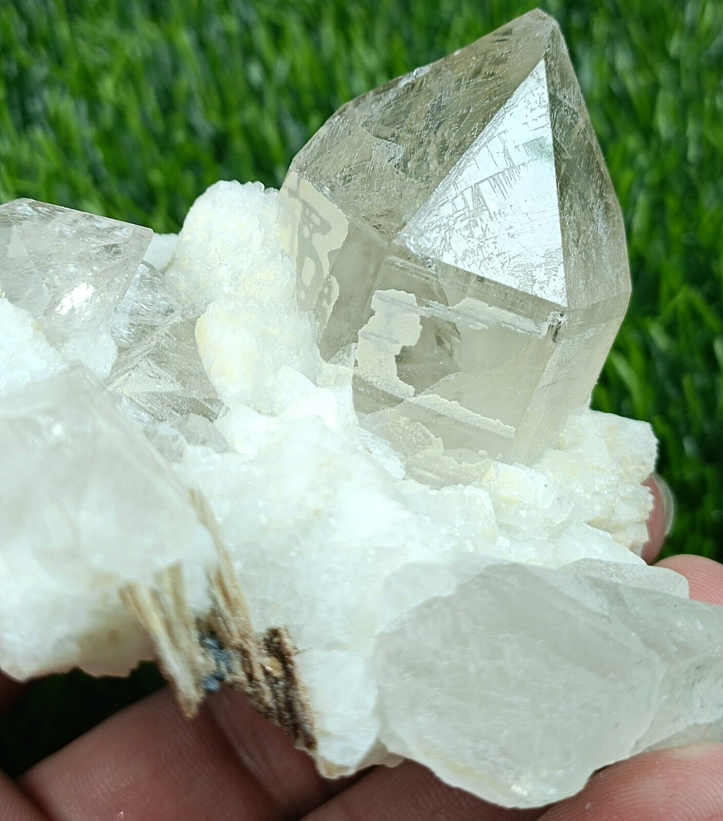 265 GM Quartz Crystals Cluster combine with Albite, Mica & Black Tourmaline- Pak