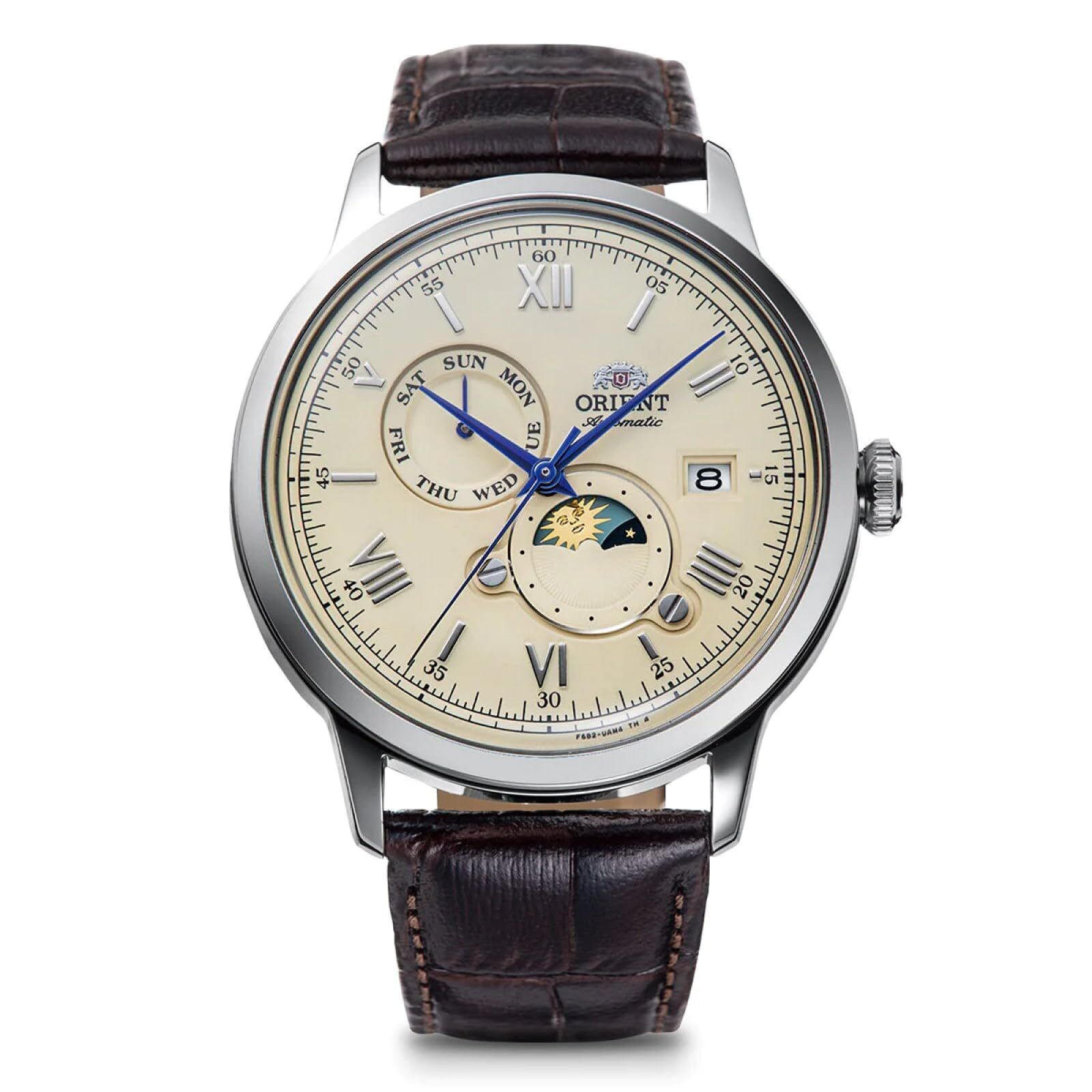 Orient Bambino Sun&Moon Automatic Watch Circular RN-AK0803Y white silver