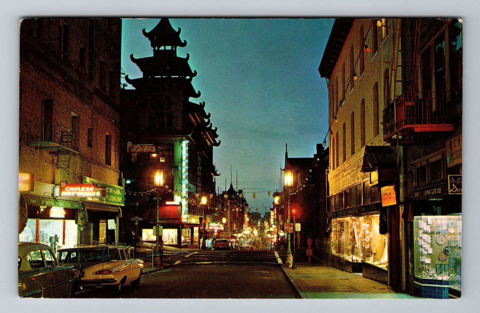 San Francisco CA-California, Chinatown at Night, Vintage Postcard