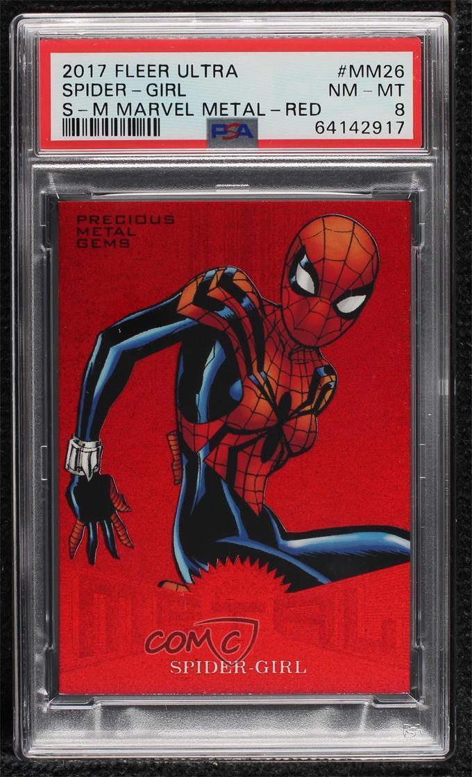 2017 Fleer Ultra Marvel Spider-Man Metal PMG Red 21/99 Spider-Girl PSA 8 03x5