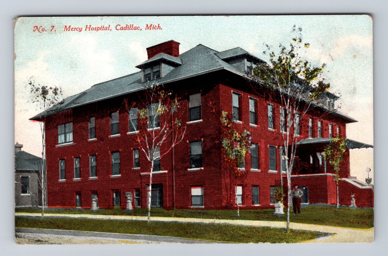 Cadillac MI-Michigan, Mercy Hospital, Antique, Vintage c1920 Souvenir Postcard
