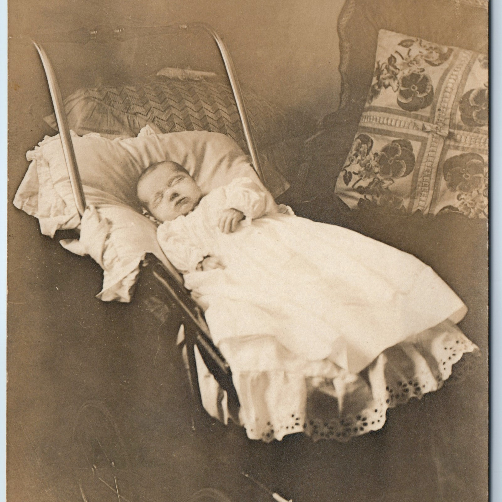 c1910s Holland, Mich Post-Mortem Baby RPPC Dead Sleep Real Photo Hoffman MI A258