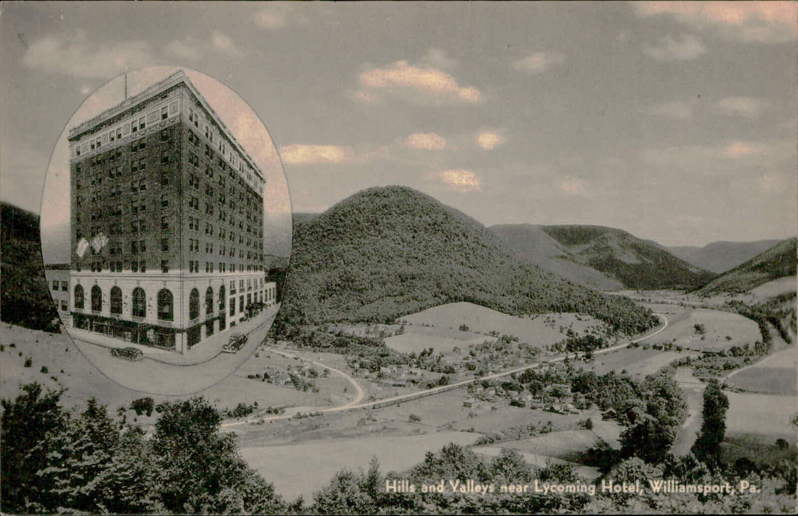 Postcard: UDB Hills and Valleys near Lycoming Hotel, Williamsport Pa