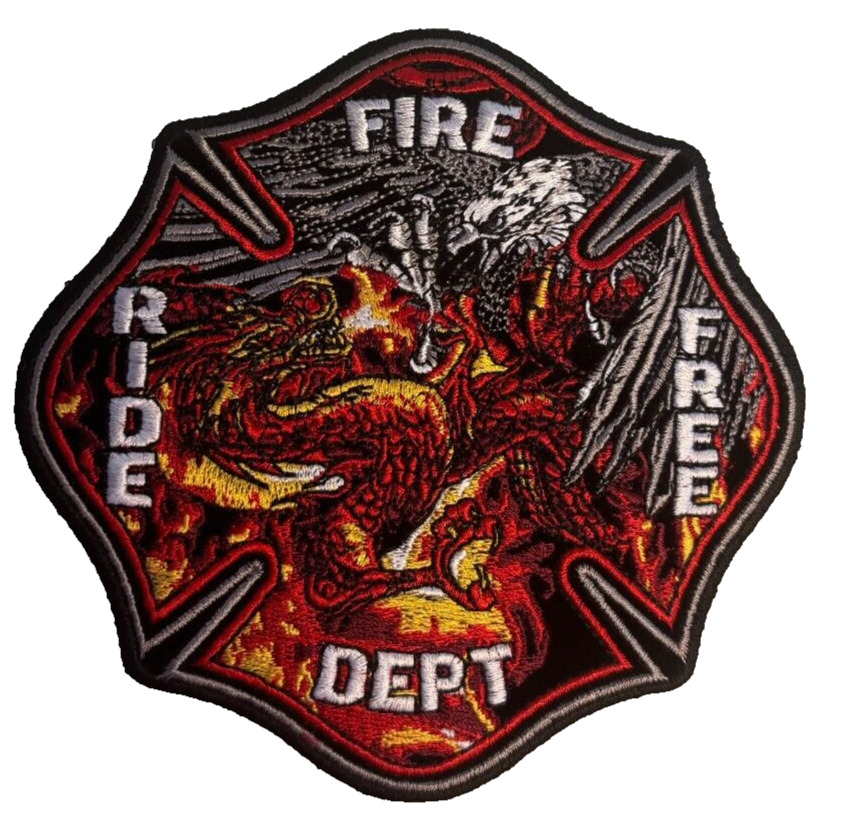 5 Inch Firefighter Dept Ride Free Iron on Sew On Patch