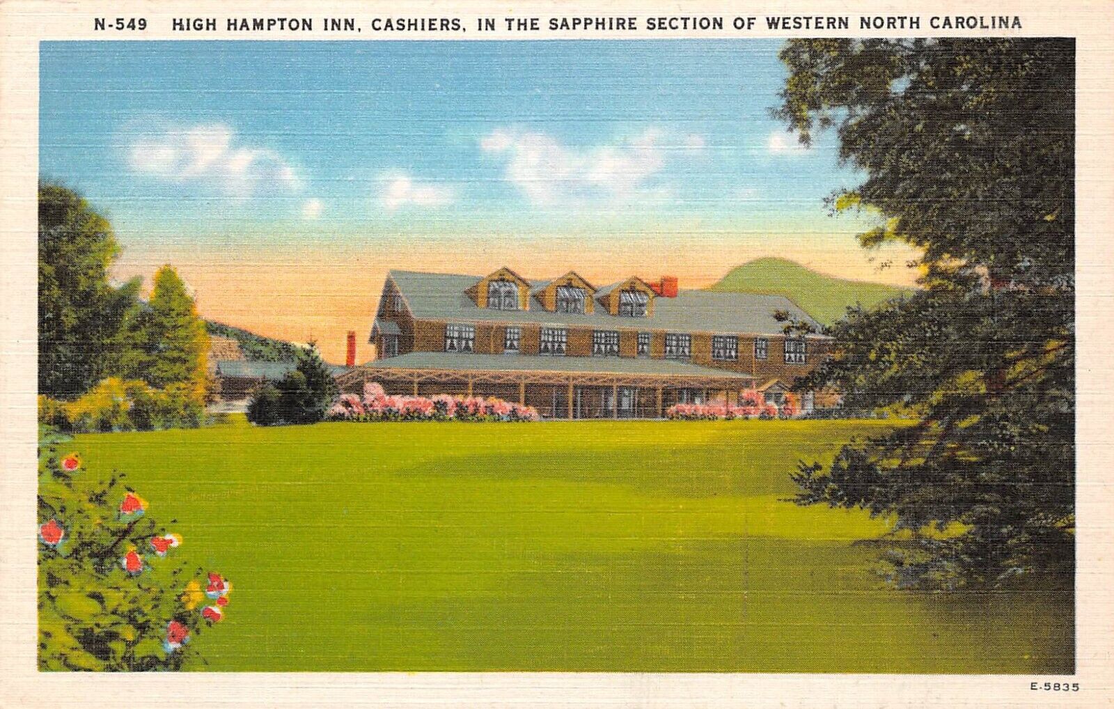 North Carolina Western High Hampton Inn Cashiers Linen Postcard