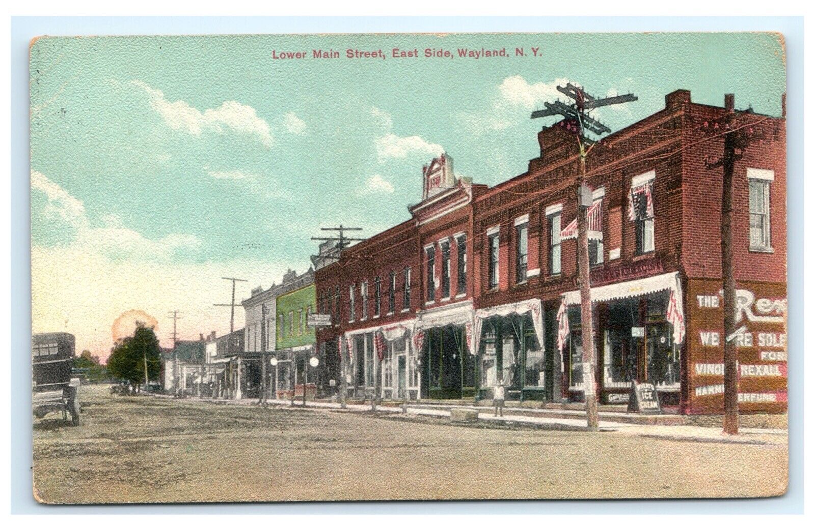 Lower Main Street East Side Wayland NY Steuben County Postcard F15