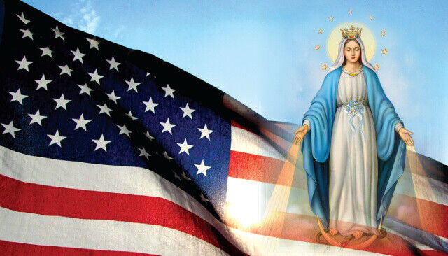 St. Mary with the American Flag LAMINATED Holy Card , 5-pack