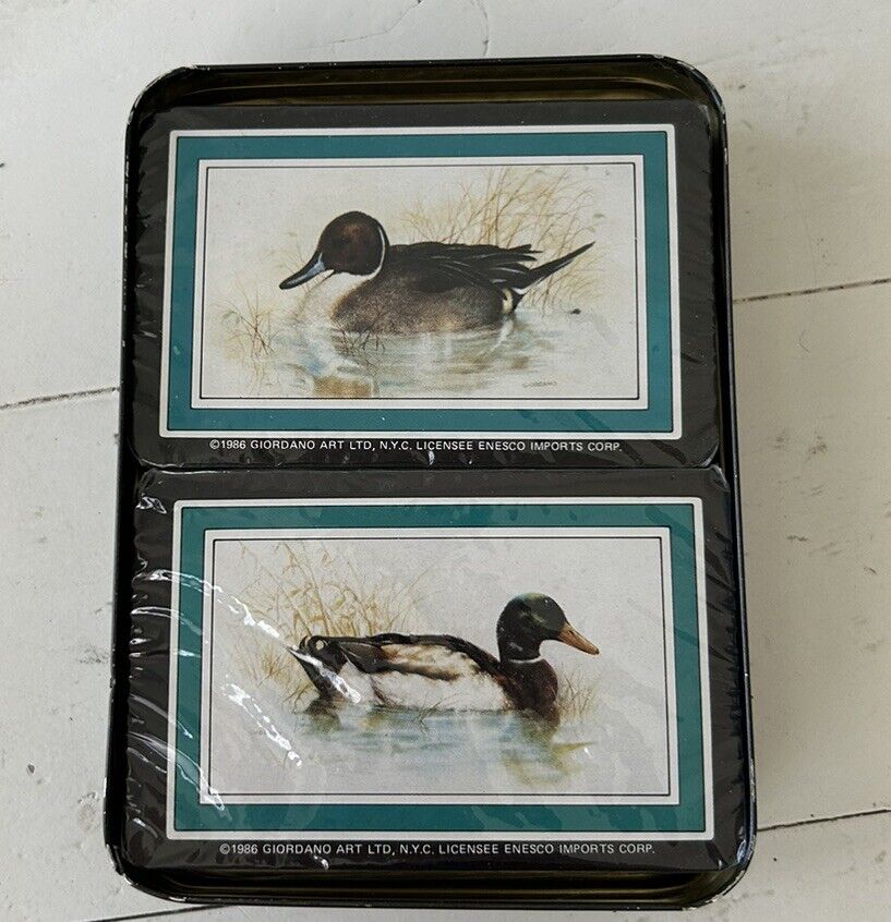 Vintage Enesco Ducks NEW SEALED Playing Cards In Metal Tin 1986