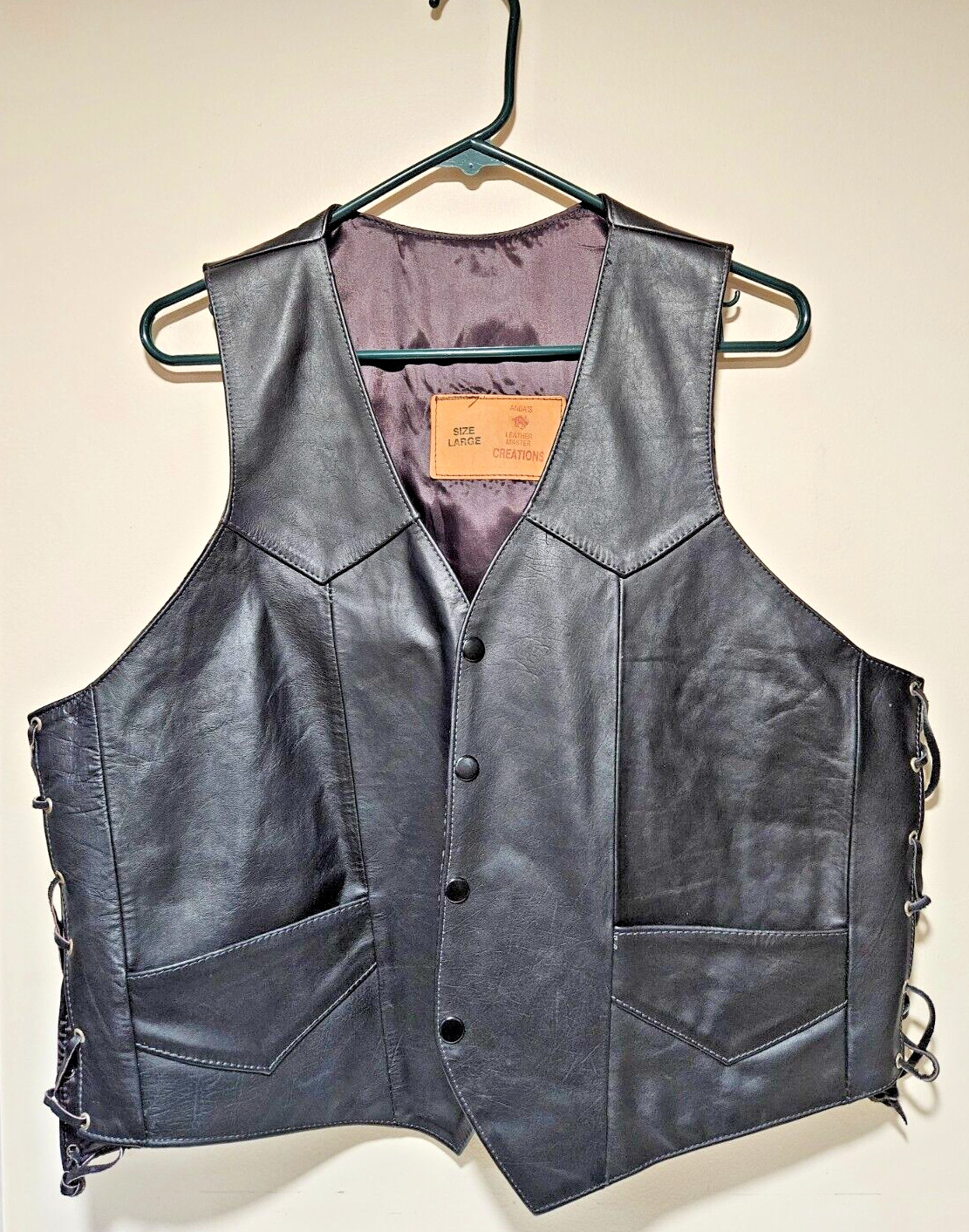 Harley-Davidson Black Leather Vintage Vest with Eagle Logo (Size L)