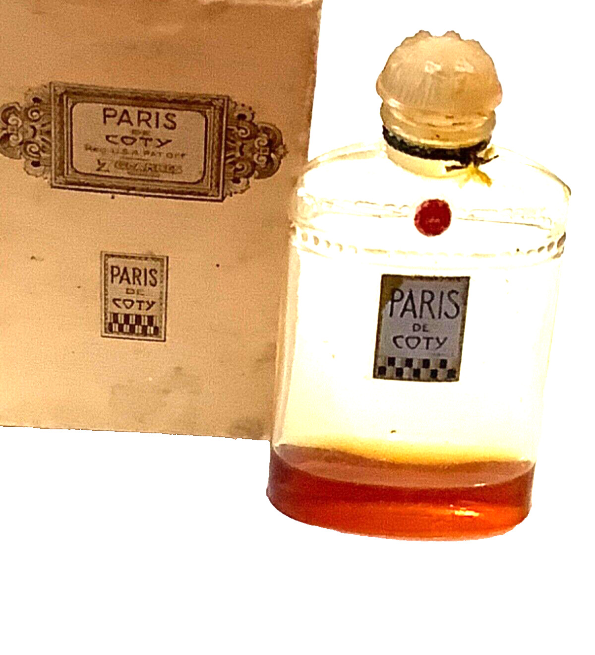 1920 1932 PARIS DE COTY SM. PERFUME LALIQUE STOPPER RED SEAL CORD & BOX Vintage