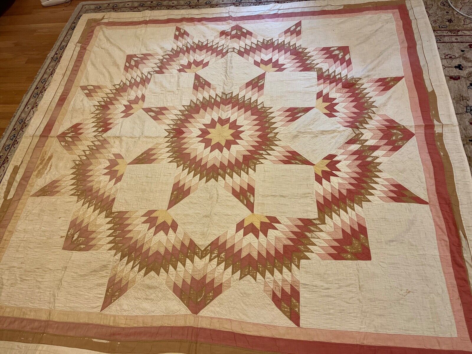 Antique Handmade  Star Quilt Needs Restoration Hand Quilted  84 by 84