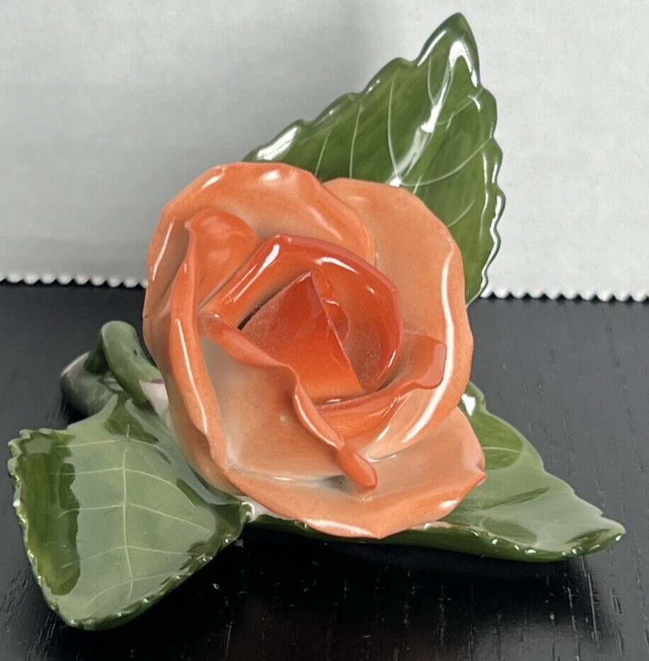 Herend Hungary Porcelain Rose Petal Figurine Flower Peach Place Card Holder