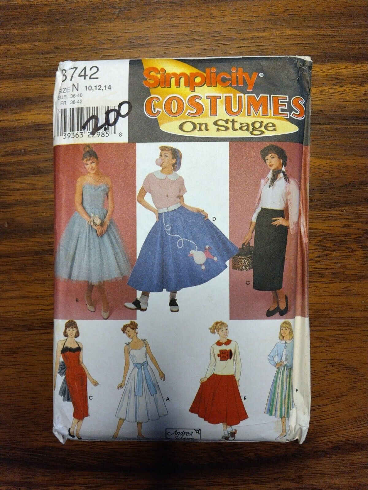 Simplicity Pattern 8742 Costume 1950s Dress Circular Poodle Skirt 10 12 14 Uncut