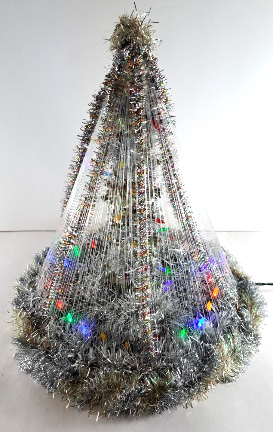 Vintage Tabletop Christmas Tree Fishing Line Silver Garland Tinsel Lighted 18\