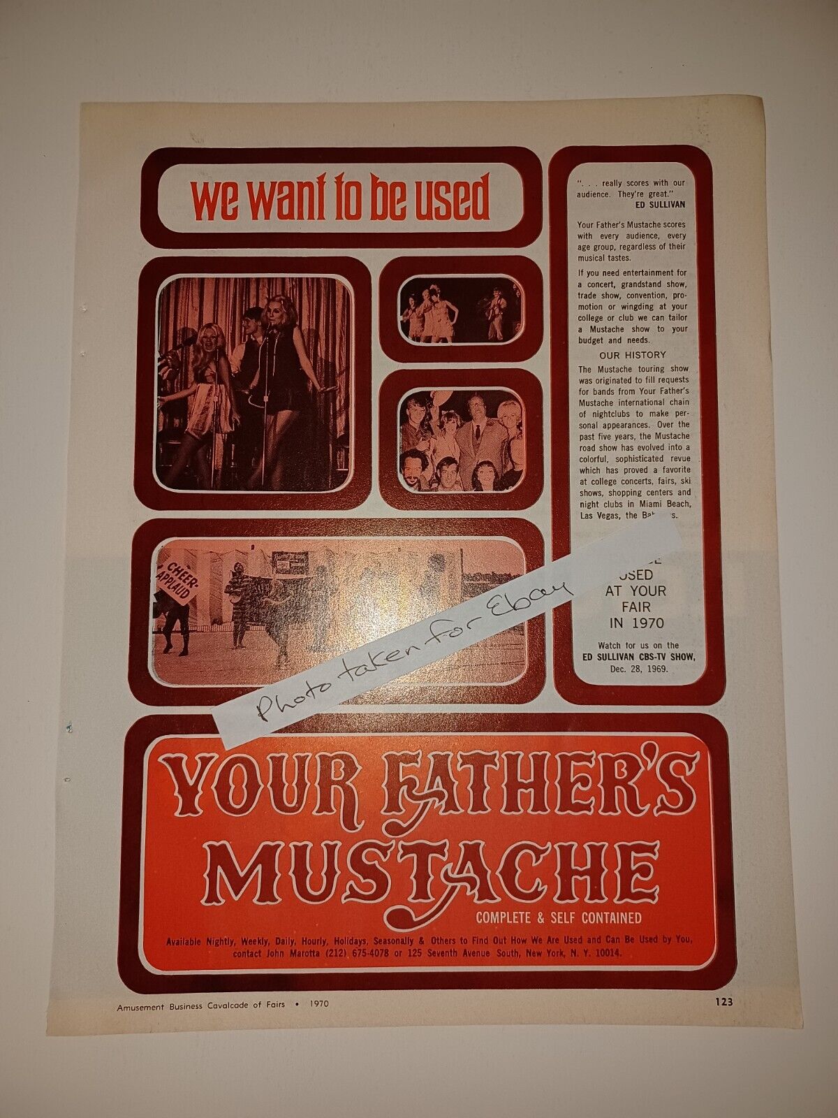 Your Father\'s Mustache 1970 8x11 Magazine booking Ad