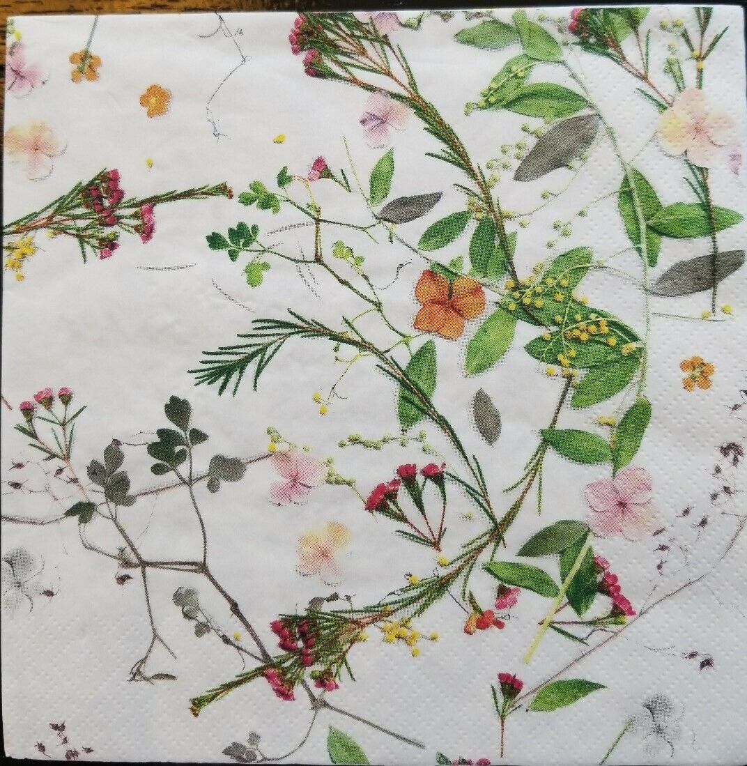 TWO Individual Napkins Flowers Herbarium Lunch  for Decoupage (996)